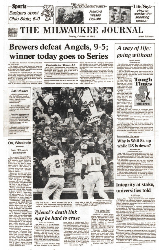 1982 Milwaukee Brewers Front Page, the print itself