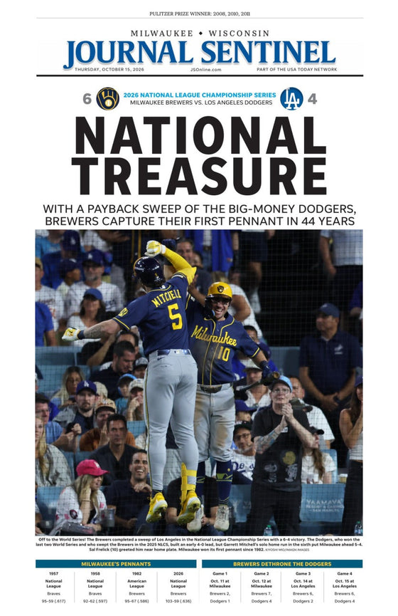 2026 Milwaukee Brewers Front Page, the print itself