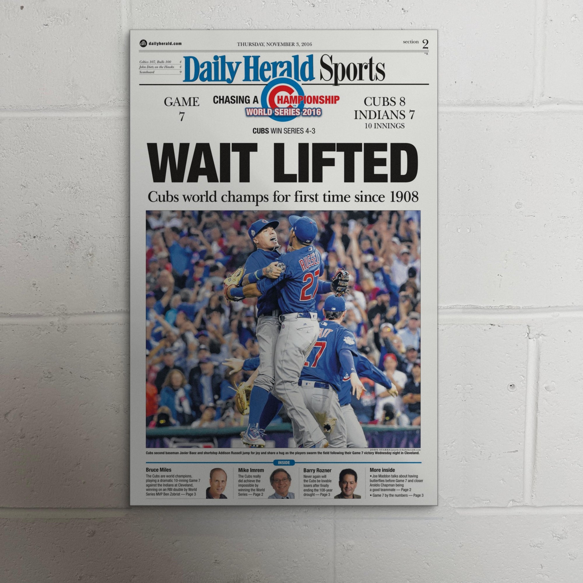 2016 Chicago Cubs Front Page