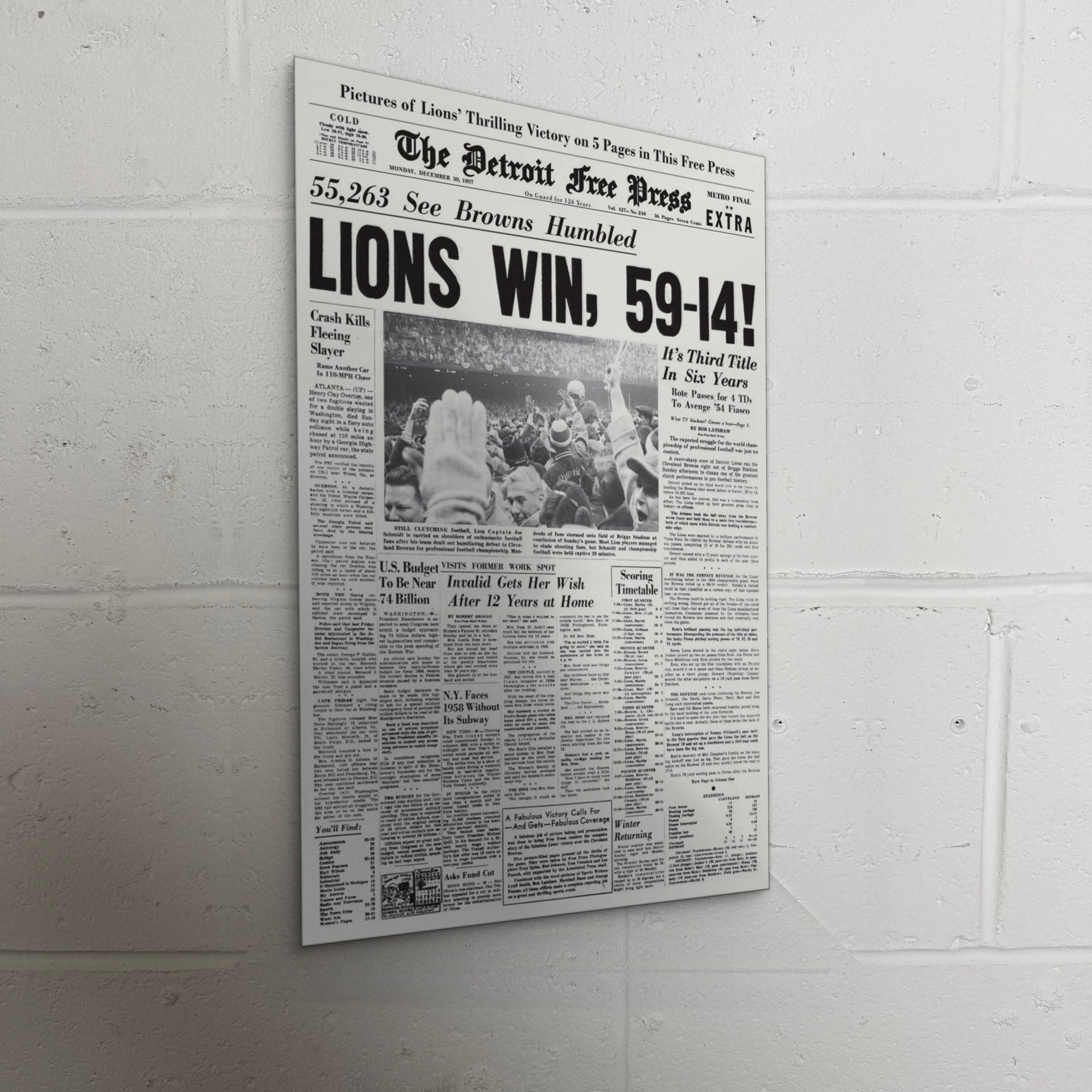 1957 Detroit Lions Front Page