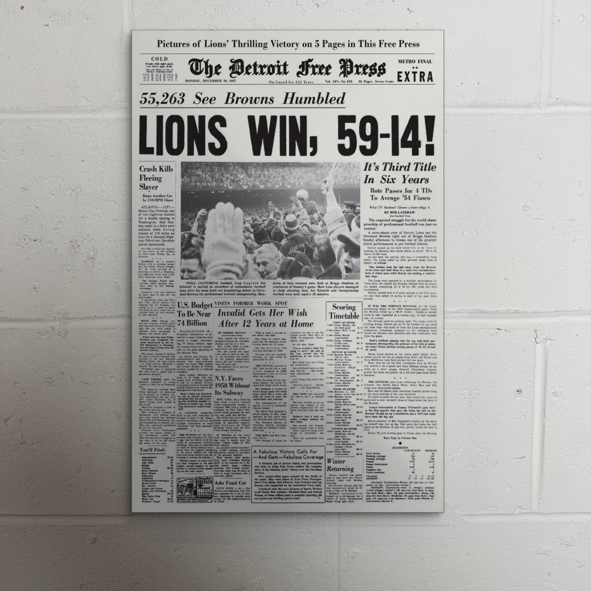 1957 Detroit Lions Front Page