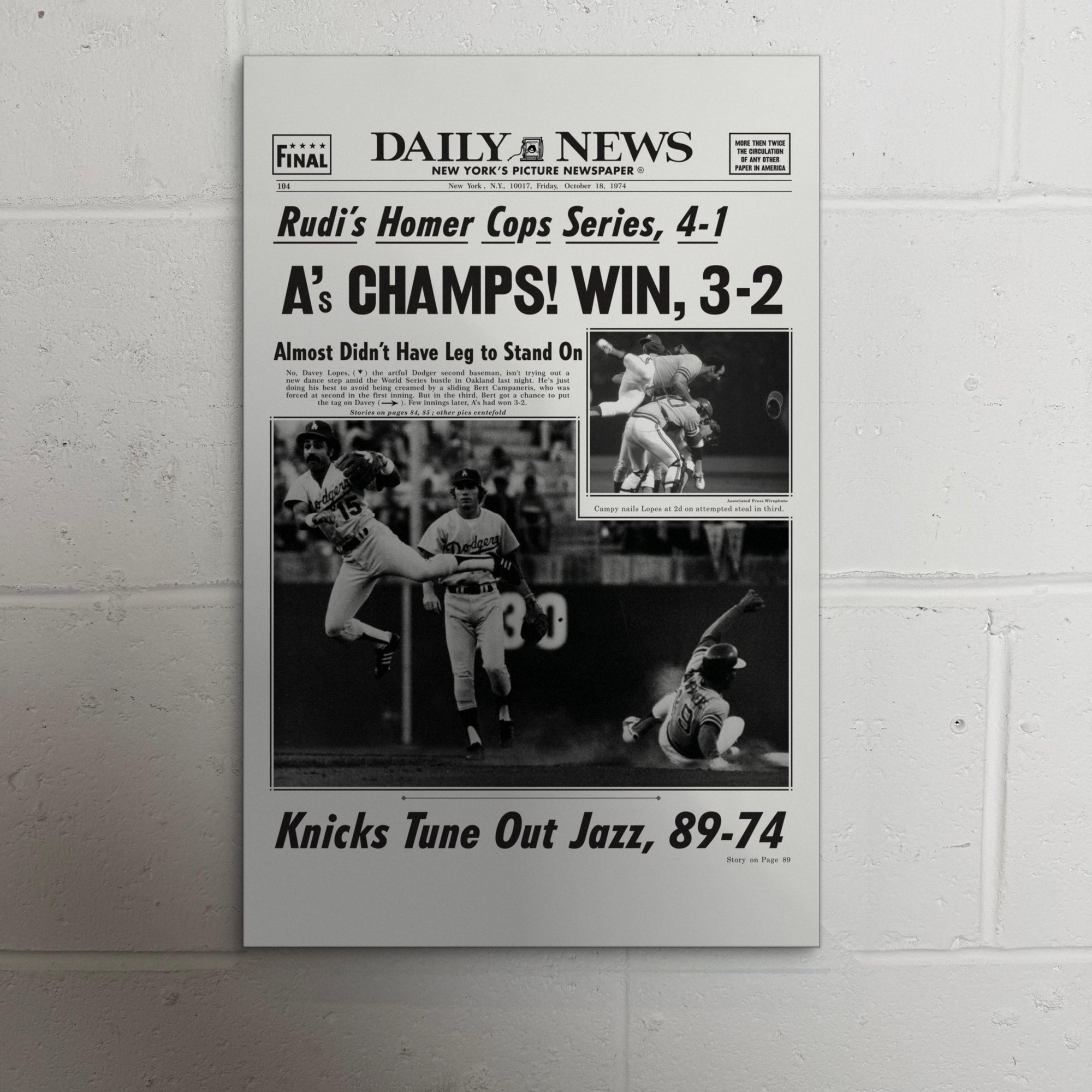 1974 Athletics Athletics Front Page