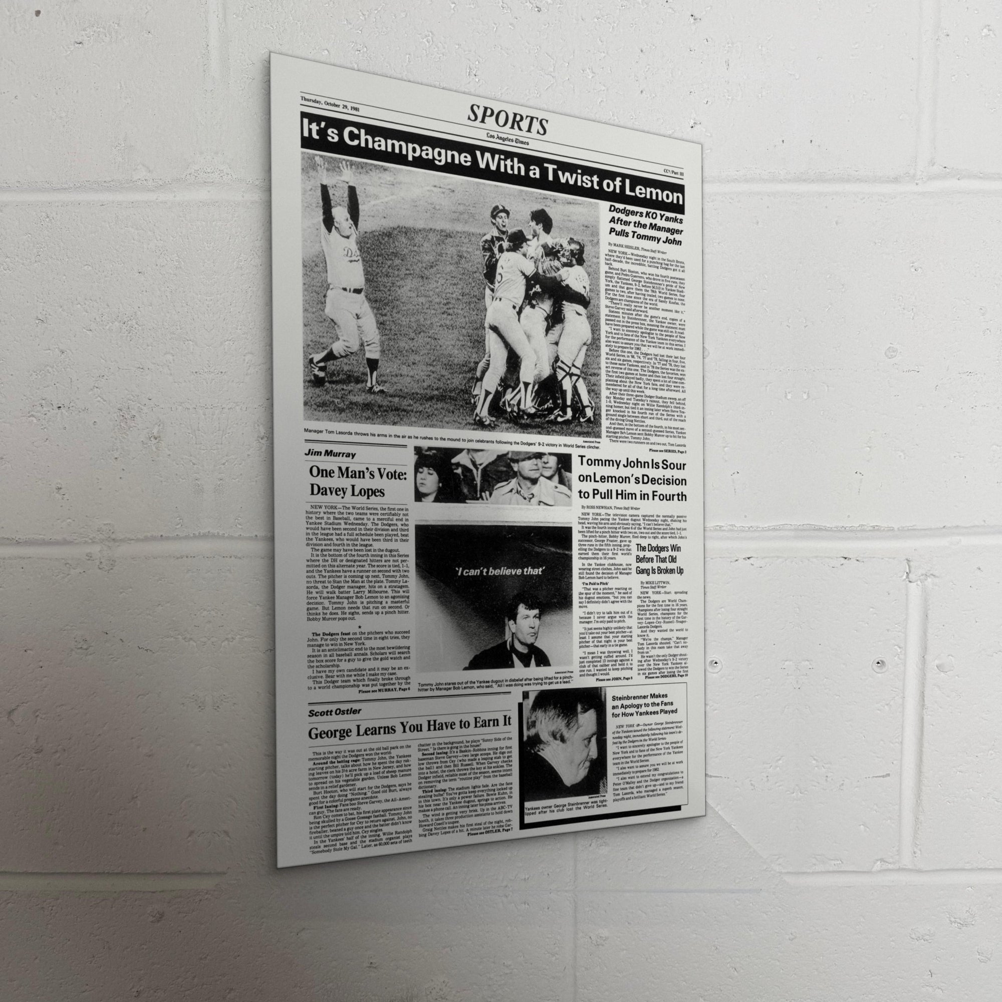1981 Los Angeles Dodgers Front Page