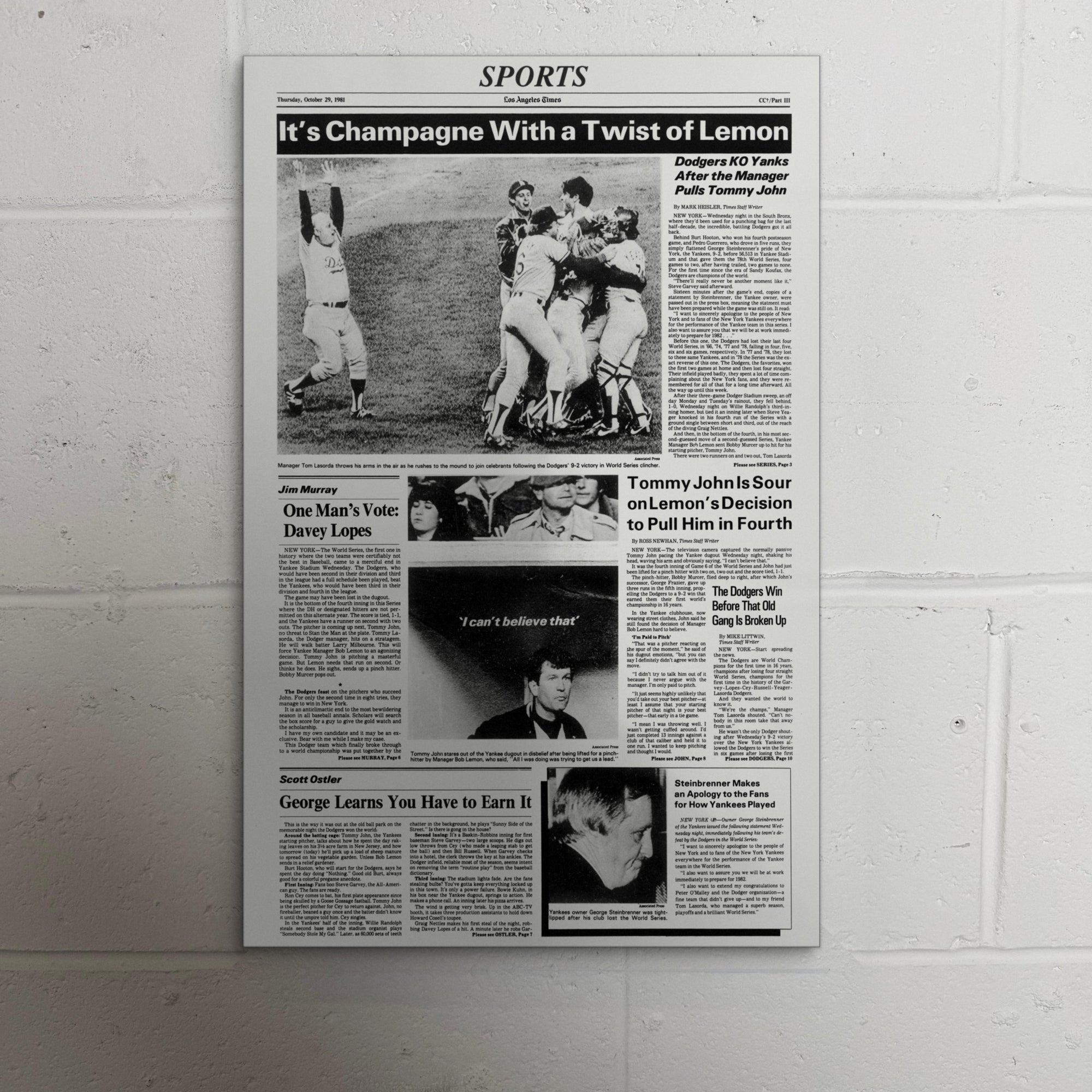 1981 Los Angeles Dodgers Front Page